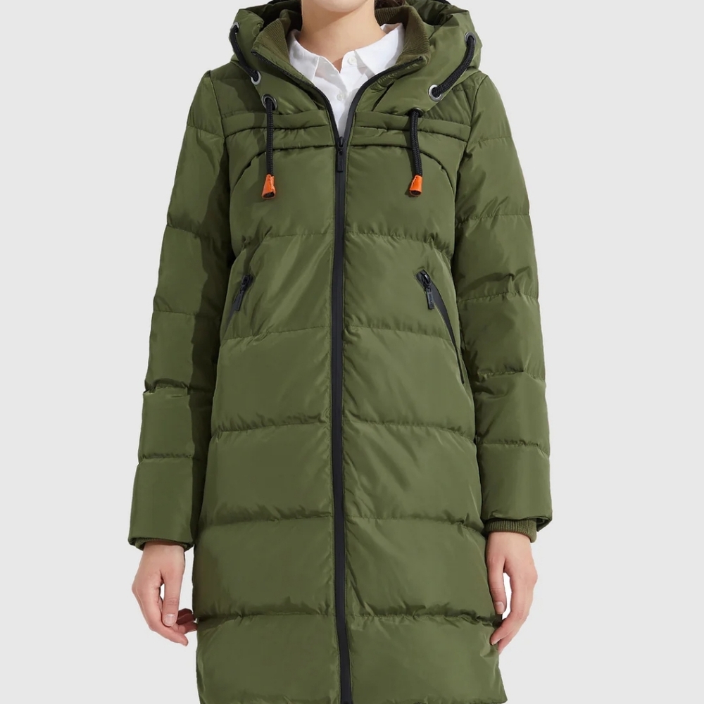Trendy long beautiful green puffy jacket